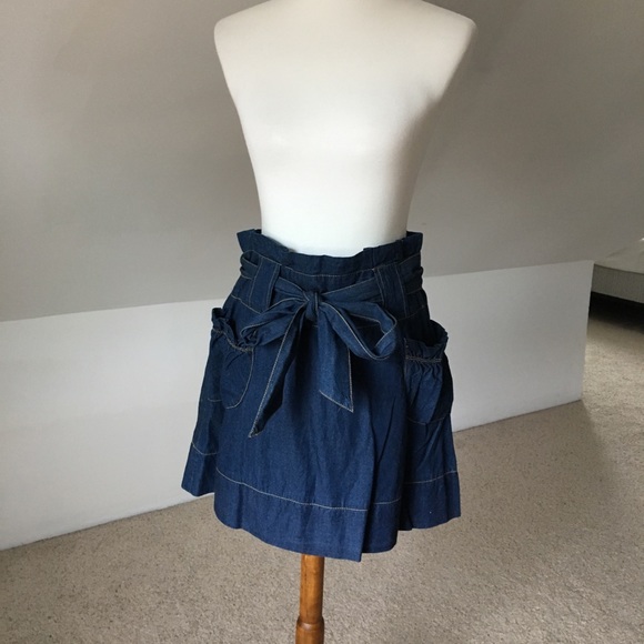 -DELETE- Chambray Bow Tied High Waist Paperbag Denim Skirt - Picture 1 of 5